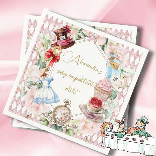 Alice im Wunderland Thema Floral Pink Persönlich Serviette