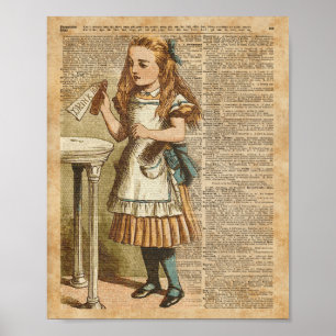Alice im Wunderland Trink mich Vintage-Buchseite-K Poster