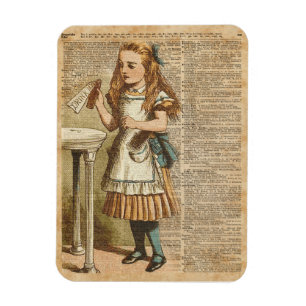 Alice im Wunderland Trinke Mich Vintage-Buchseite- Magnet