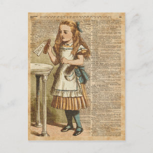 Alice im Wunderland Trinke Mich Vintage-Buchseite- Postkarte