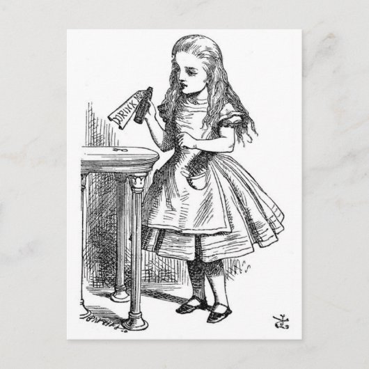 Alice im Wunderland trinkt mich Postkarte (Vorderseite)