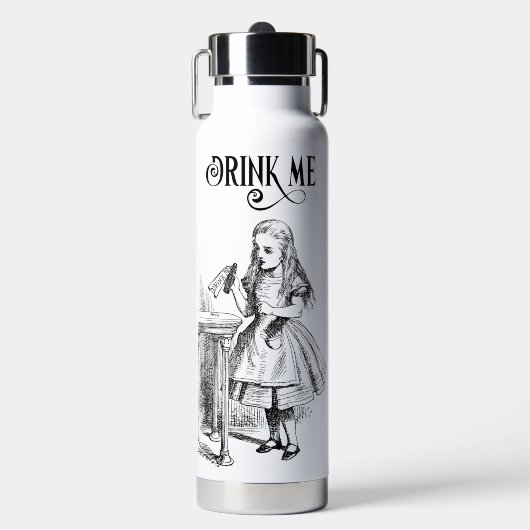 Alice im Wunderland trinkt mich schwarz und weiß Trinkflasche (Vorderseite)
