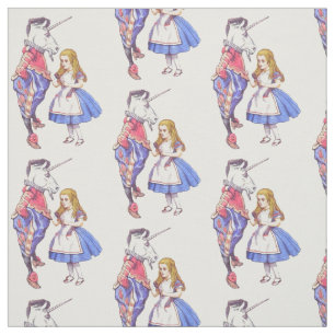 Alice im Wunderland u. der Unicorngewebeentwurf Stoff