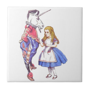 Alice im Wunderland-u. Unicorn-Fliese Fliese