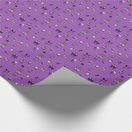 Alice im Wunderland über Lila Harlequin Geschenkpapier (Ecke)