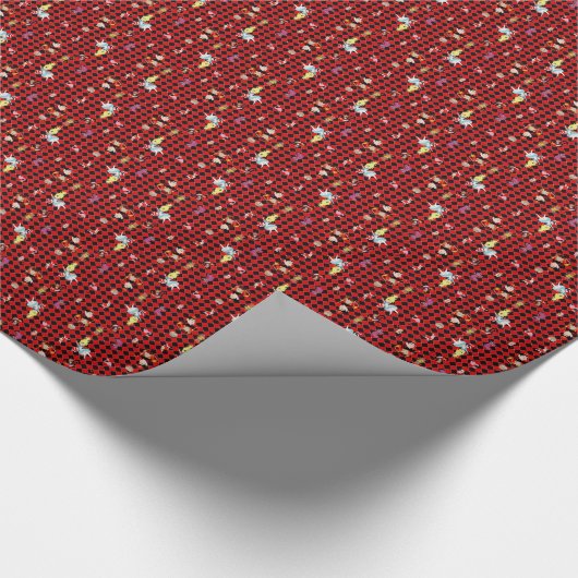 Alice im Wunderland über Rot und Schwarz Art Deco Geschenkpapier (Ecke)