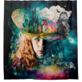 Alice im Wunderland | Uhr und City Skyline Duschvorhang (Vorderseite)