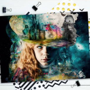 Alice im Wunderland Uhr und City Skyline Seidenpapier