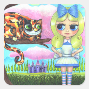 Alice im Wunderland und Cheshire Cat Emo Quadratischer Aufkleber