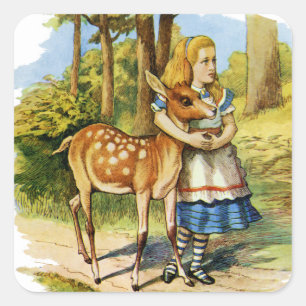 Alice im Wunderland und der Hirsch Quadratischer Aufkleber