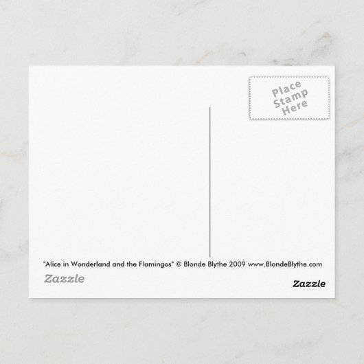 Alice im Wunderland und die Postkarte von Flamingo (Rückseite)