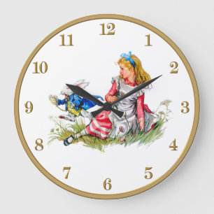 Alice im Wunderland und die weiße Kaninchen-Uhr Große Wanduhr