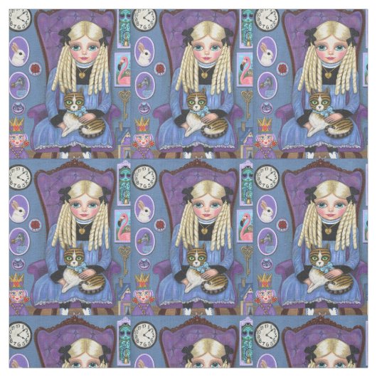 Alice im Wunderland und Dinah Cat Niedlich Märchen Stoff (Muster)