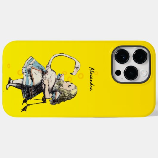 Alice im Wunderland und ein Flamingo auf Gelb Case-Mate iPhone Hülle (Rückseite (Horizontal))