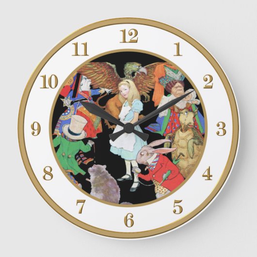 Alice im Wunderland und Freunde. Große Wanduhr (Vorderseite)