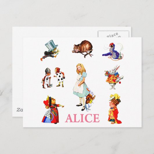 Alice im Wunderland und Freunde Postkarte (Vorne/Hinten)