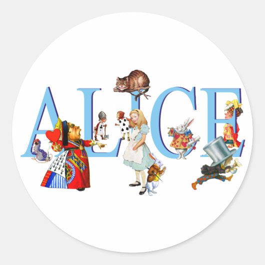 ALICE IM WUNDERLAND UND FREUNDE RUNDER AUFKLEBER (Vorderseite)