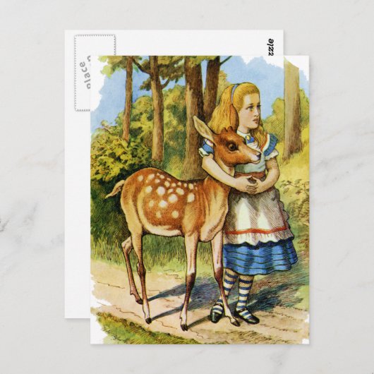 Alice im Wunderland und Hirsch Postkarte (Vorne/Hinten)