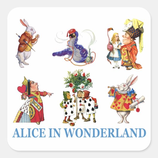 Alice im Wunderland und ihre Freunde Quadratischer Aufkleber (Vorderseite)