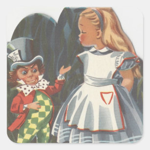 Alice im Wunderland und Mad Hatter Quadratischer Aufkleber