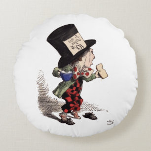 Alice im Wunderland - Verrückter Hutmacher (Farbe) Rundes Kissen