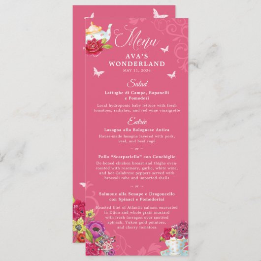 Alice im Wunderland Vibranals Party Menü Einladung (Vorne/Hinten)