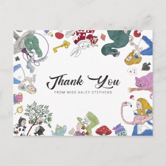 Alice im Wunderland Vielen Dank Hinweis Postkarte (Vorderseite)
