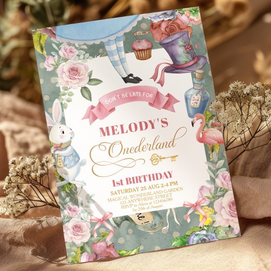 Alice im Wunderland Vintag 1. Geburtstag Einladung