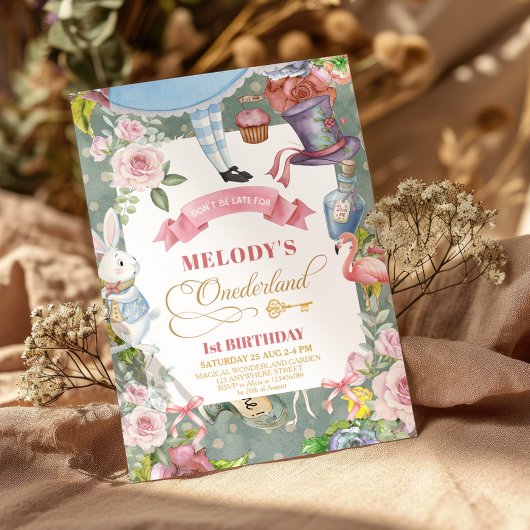 Alice im Wunderland Vintag 1. Geburtstag Einladung
