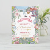 Alice im Wunderland Vintag 1. Geburtstag Einladung (Stehend Vorderseite)