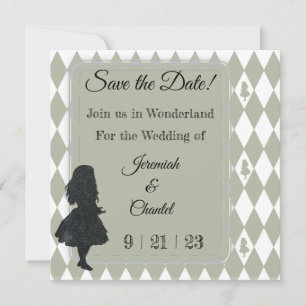 Alice im Wunderland Vintag Pastel Green Elegante Save The Date