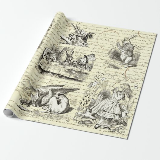 Alice im Wunderland Vintag Script Beige Geschenkpapier (Ungerollt)