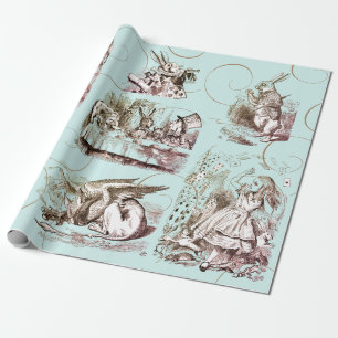Alice im Wunderland Vintage Blau Gold Geschenkpapier