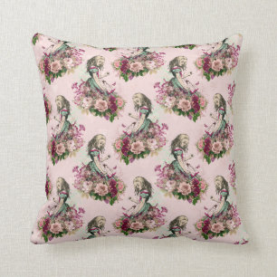 Alice im Wunderland Vintage Floral Rosa Kissen