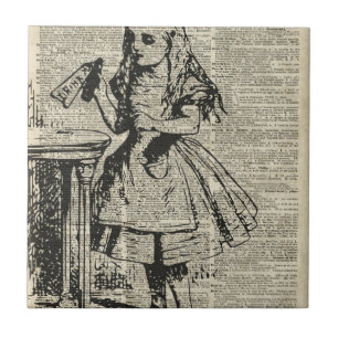 Alice im Wunderland-Vintage Schablone auf alter Fliese