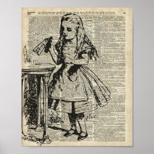 Alice im Wunderland-Vintage Schablone auf alter Poster