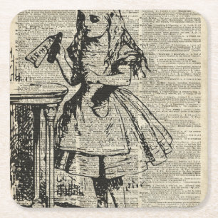 Alice im Wunderland Vintage-Schablone auf alter Se Rechteckiger Pappuntersetzer