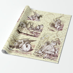 Alice im Wunderland Vintage Schrift Beige Geschenkpapier