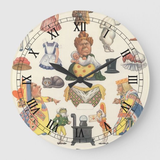 Alice im Wunderland, Vintage Viktorianische Papier Große Wanduhr (Vorderseite)