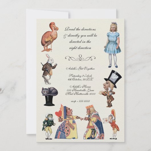 Alice im Wunderland Vintager Papierschnitt Einladung (Vorderseite)