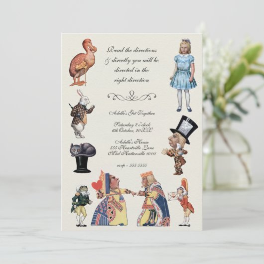 Alice im Wunderland Vintager Papierschnitt Einladung (Stehend Vorderseite)
