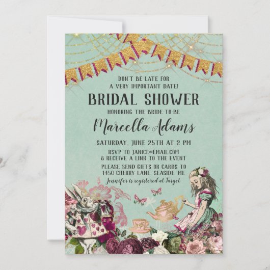 Alice im Wunderland Virtual Brautparty Einladung (Vorderseite)