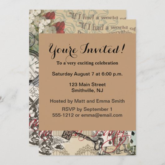 Alice im Wunderland Vorhang Classic Art Einladung (Vorne/Hinten)