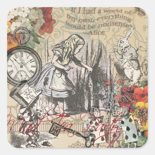 Alice im Wunderland Vorhang Classic Art Quadratischer Aufkleber (Vorderseite)