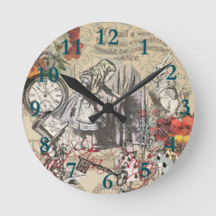 Alice im Wunderland Vorhang Classic Art Runde Wanduhr