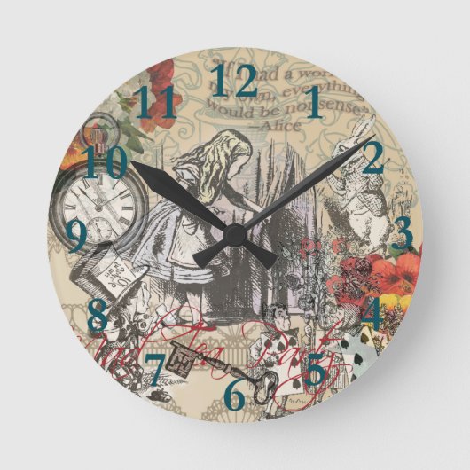 Alice im Wunderland Vorhang Classic Art Runde Wanduhr (Vorderseite)