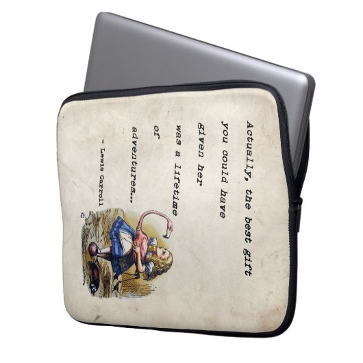 Alice im Wunderland W/Flamingo Adventure Quote Laptopschutzhülle (Vorderseite Links)