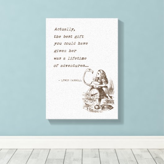 Alice im Wunderland W/Flamingo Adventure Quote Leinwanddruck (Insitu (Holzboden))