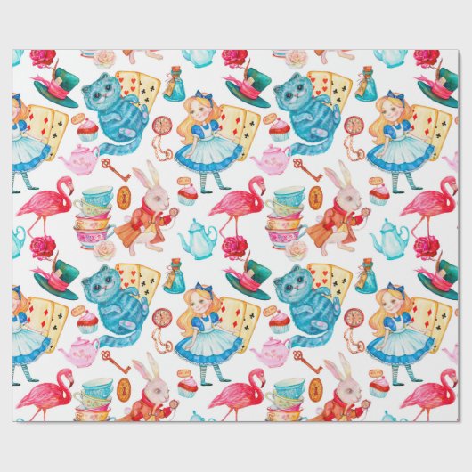Alice im Wunderland Wasserfarbe Geschenkpapier (Flach)