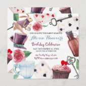 Alice im Wunderland Wasserfarbenes handgemaltes Ka Einladung (Vorne/Hinten)